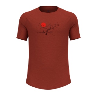 Odlo Wander-/Freizeit Tshirt Crew Neck Ascent Performance Wool 130 mit Landschaftsprint rot Herren